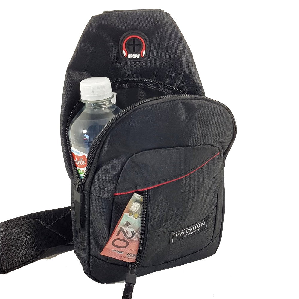 OSKA Men’s Perfect Day Bag Casual Shoulder Bag Black with Red Pinstripe - Makeup Warehouse Australia