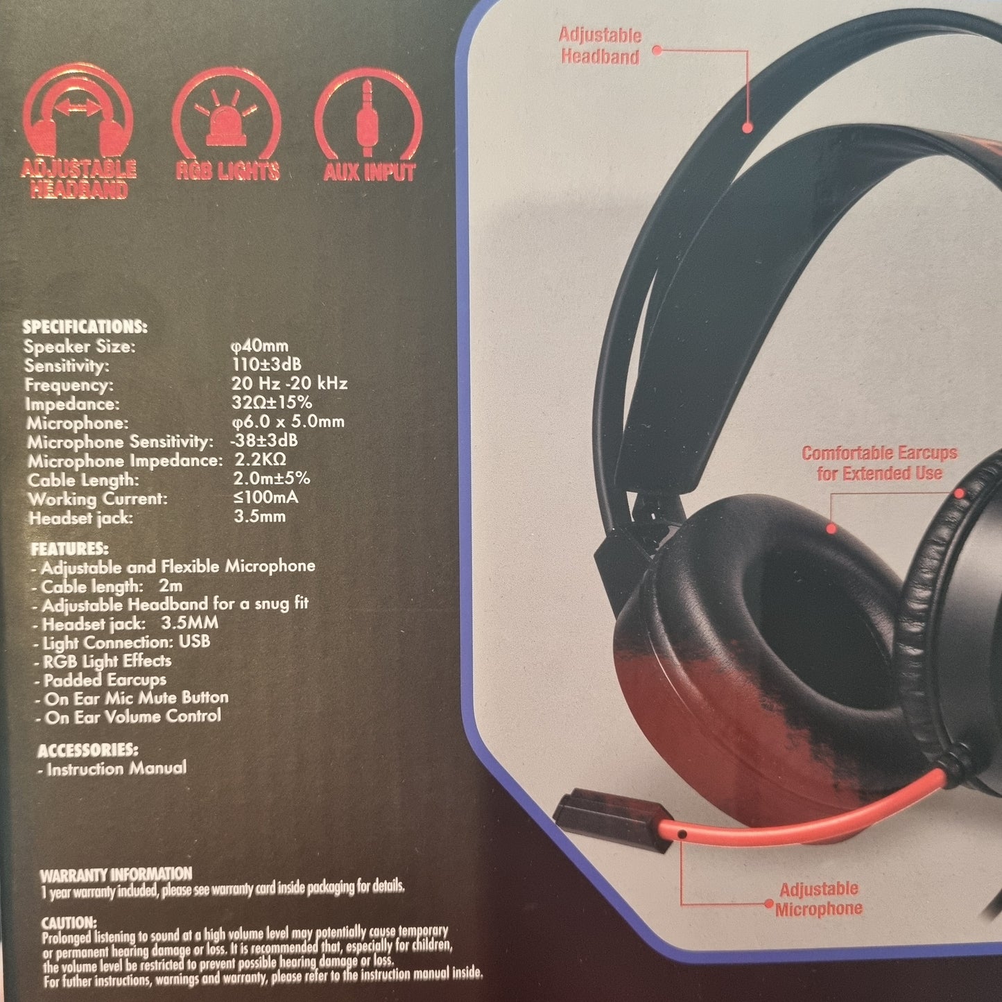 Disney Star Wars Gaming Headset with Microphone Black Red