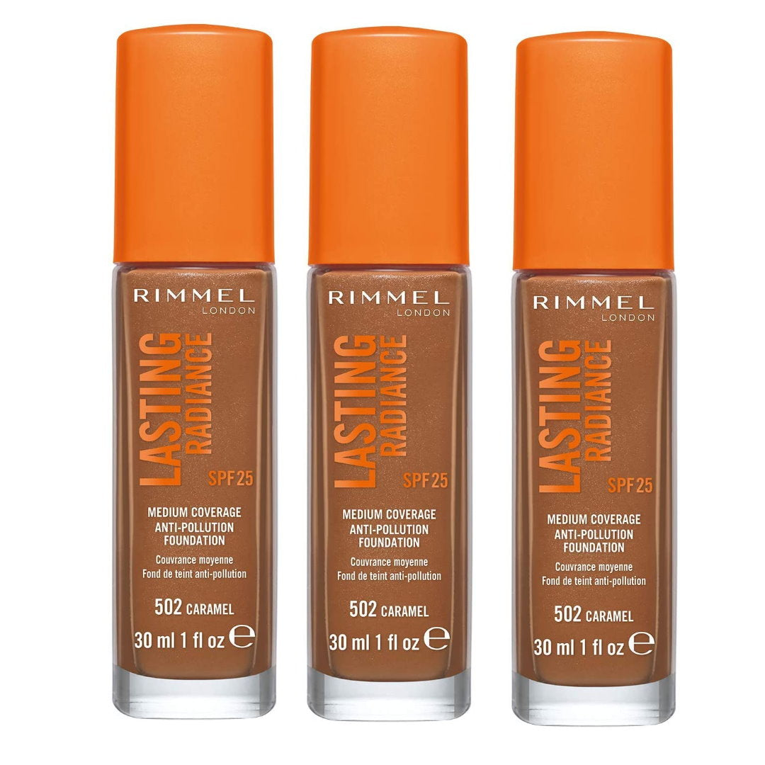 Buy 3pk Rimmel Lasting Radiance Foundation 502 Caramel - Makeup Warehouse Australia