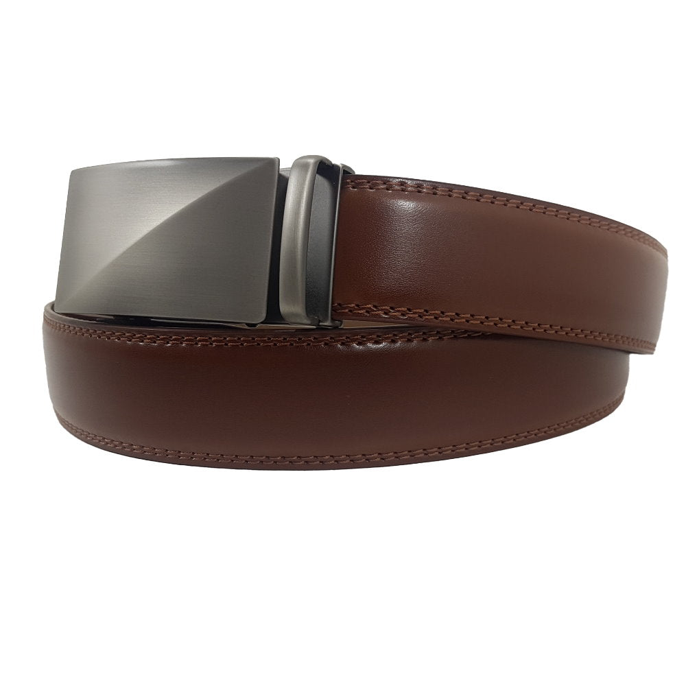 OSKA Men’s Luxury Belt Genuine Leather Automatic Buckle Matt Silver - Brown