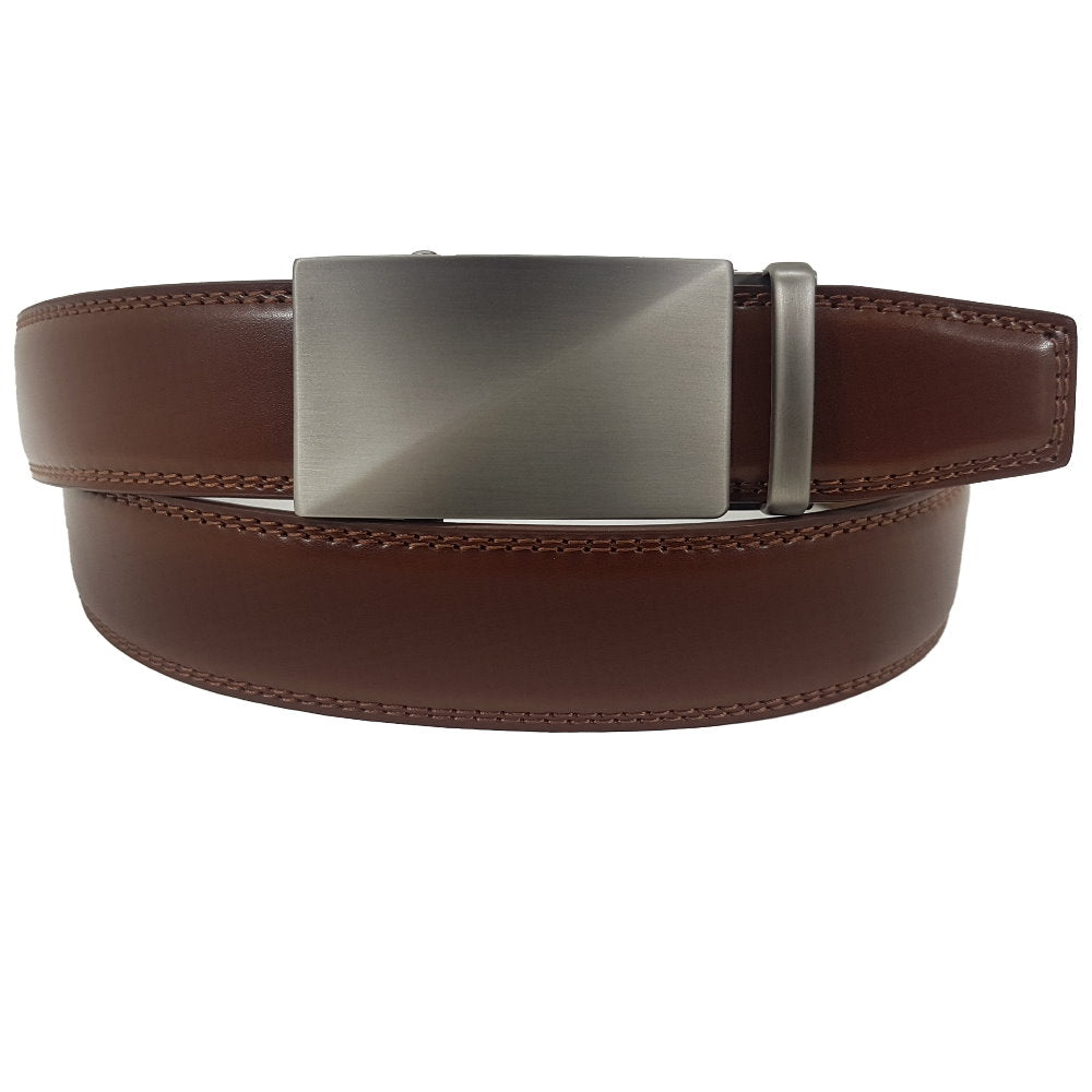 OSKA Men’s Luxury Belt Genuine Leather Automatic Buckle Matt Silver - Brown