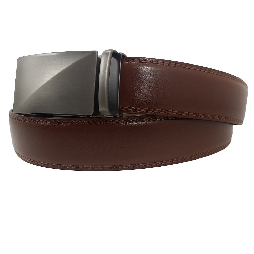 OSKA Men’s Luxury Belt Genuine Leather Automatic Buckle Matt Silver Brown - Makeup Warehouse Australia