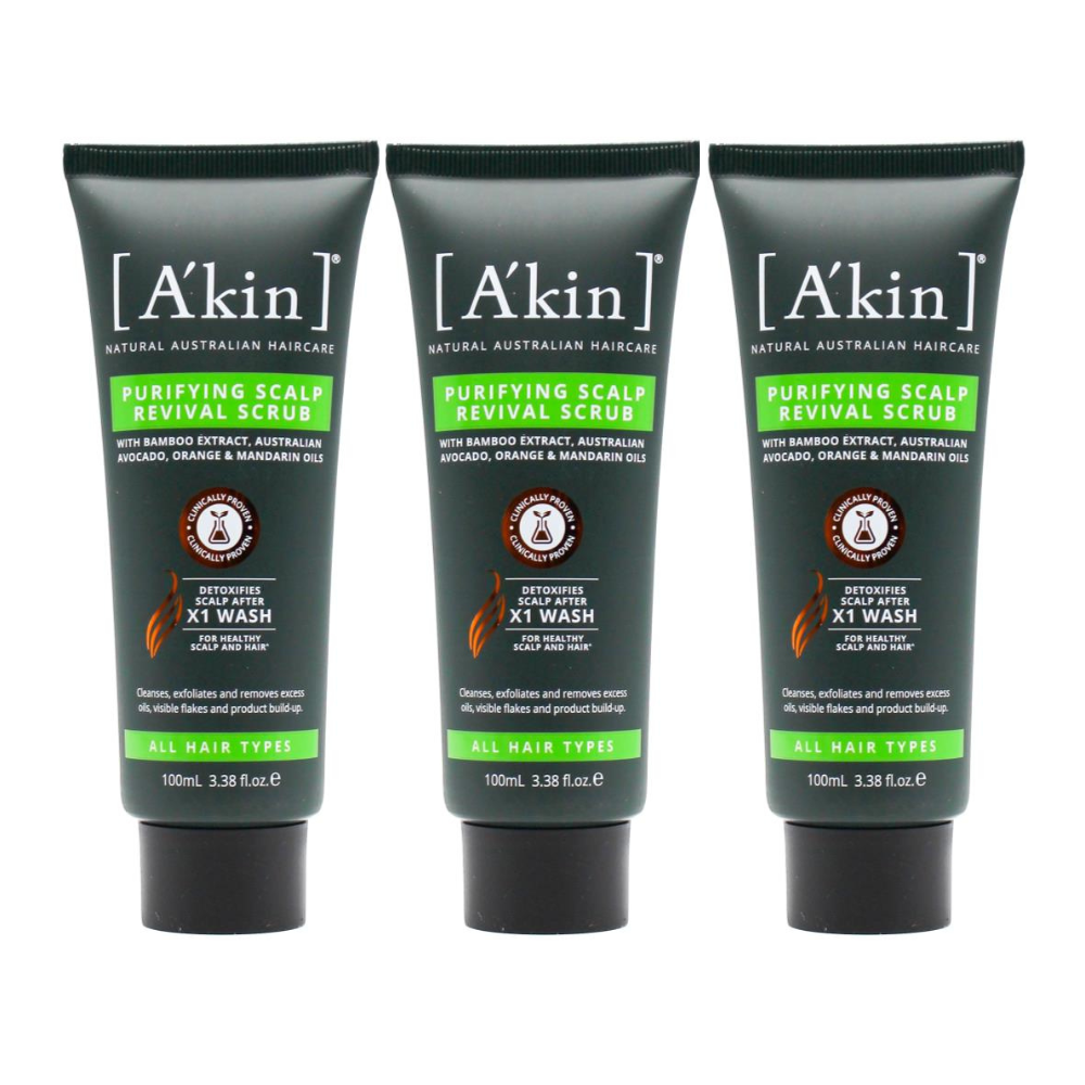 3x Akin Purifying Scalp Revival Scrub With Bamboo Extract, Australian Avocado, Orange & Mandarin Oils 100ml