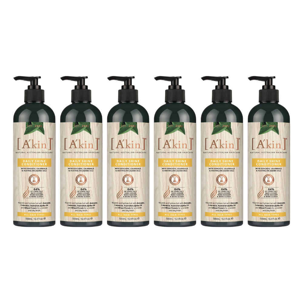 6x Akin Daily Shine Conditioner Avocado, Calendula and Australian Jojoba Oils 500ml