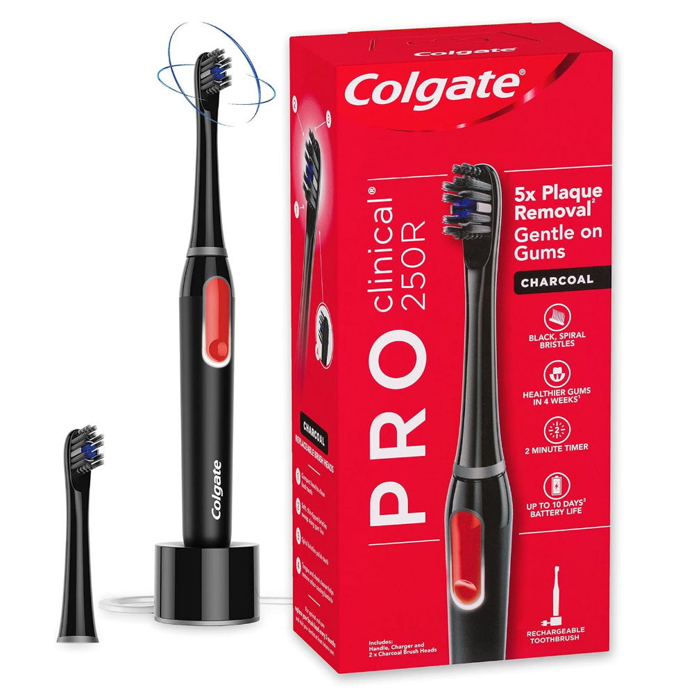 2x Colgate Pro Clinical 250R Charcoal Rechargeable Toothbrush