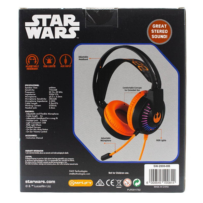 2x Disney Star Wars Gaming Headset with Microphone Black Orange