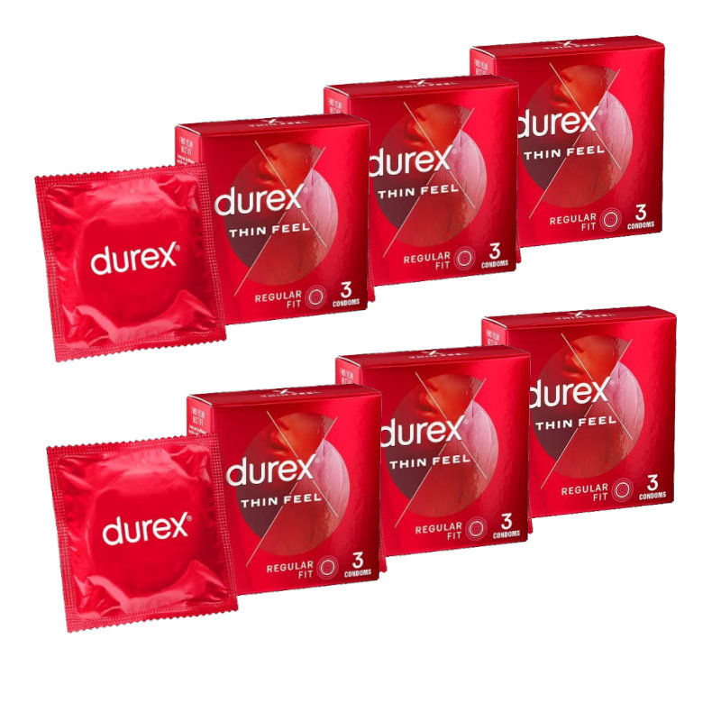 6x Durex Thin Feel Regular Fit Lubricated Condoms Pack of 3