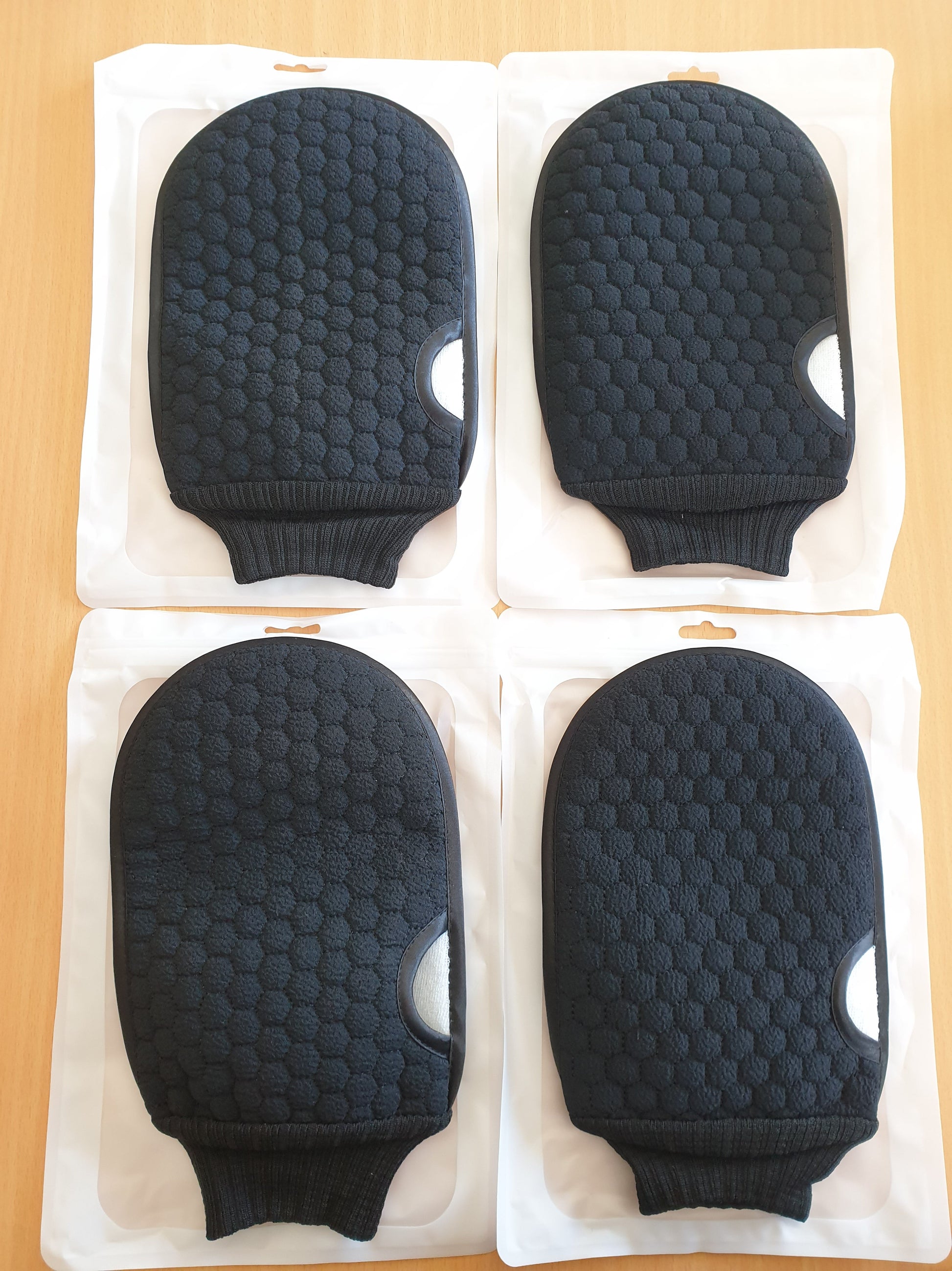 4pk Exfoliating Glove Dual Sided with Thumb Hole Black - Skincare Tanning Makeup Warehouse Australia
