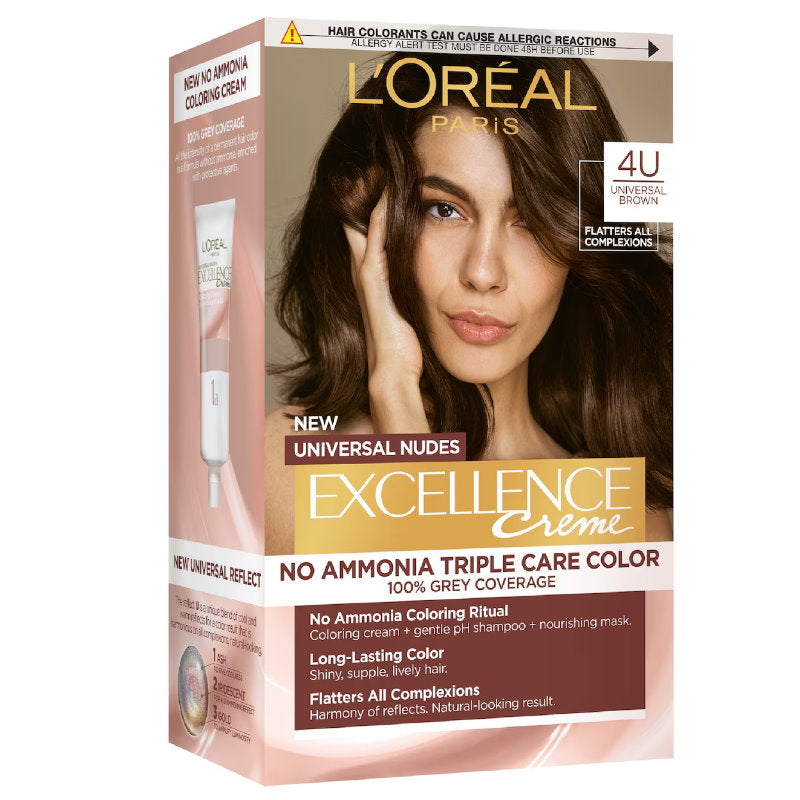3x L'Oreal Paris Excellence Creme Universal Nudes Hair Colour 4U Brown