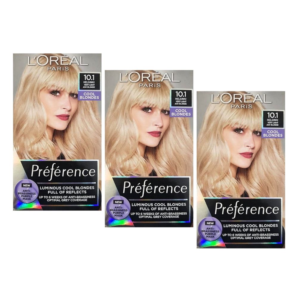 3x L'Oreal Paris Preference Permanent Hair Colour 10.1 Helsinki Very Light Ash Blonde