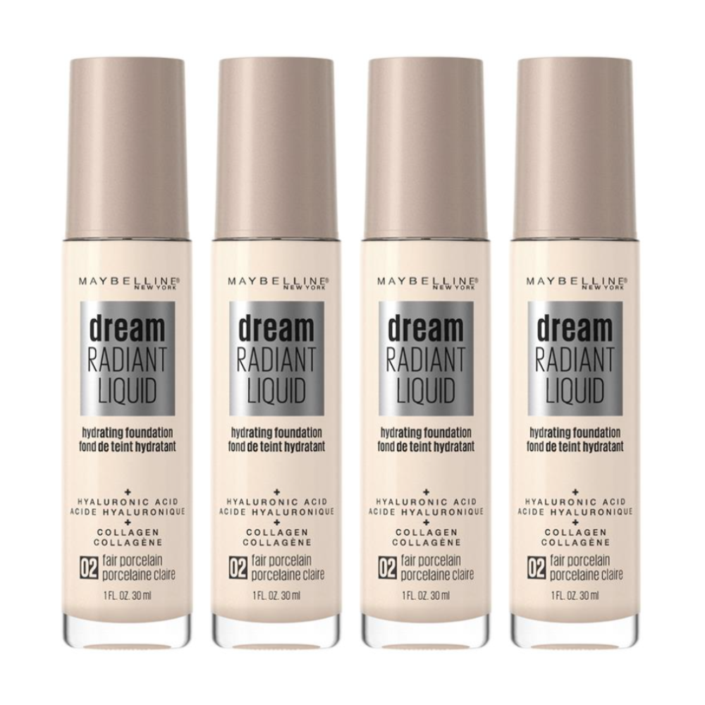 4x Maybelline Dream Radiant Liquid Foundation 30ml 02 Fair Porcelain