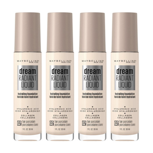 4x Maybelline Dream Radiant Liquid Foundation 30ml 02 Fair Porcelain