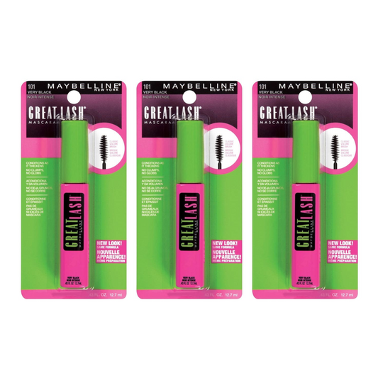 3x Maybelline Great Lash Washable Mascara 101 Very Black 12.7ml