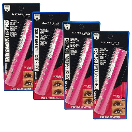 4x Maybelline Lash Sensational Firework Washable Mascara 10ml Blackest Black (carded)