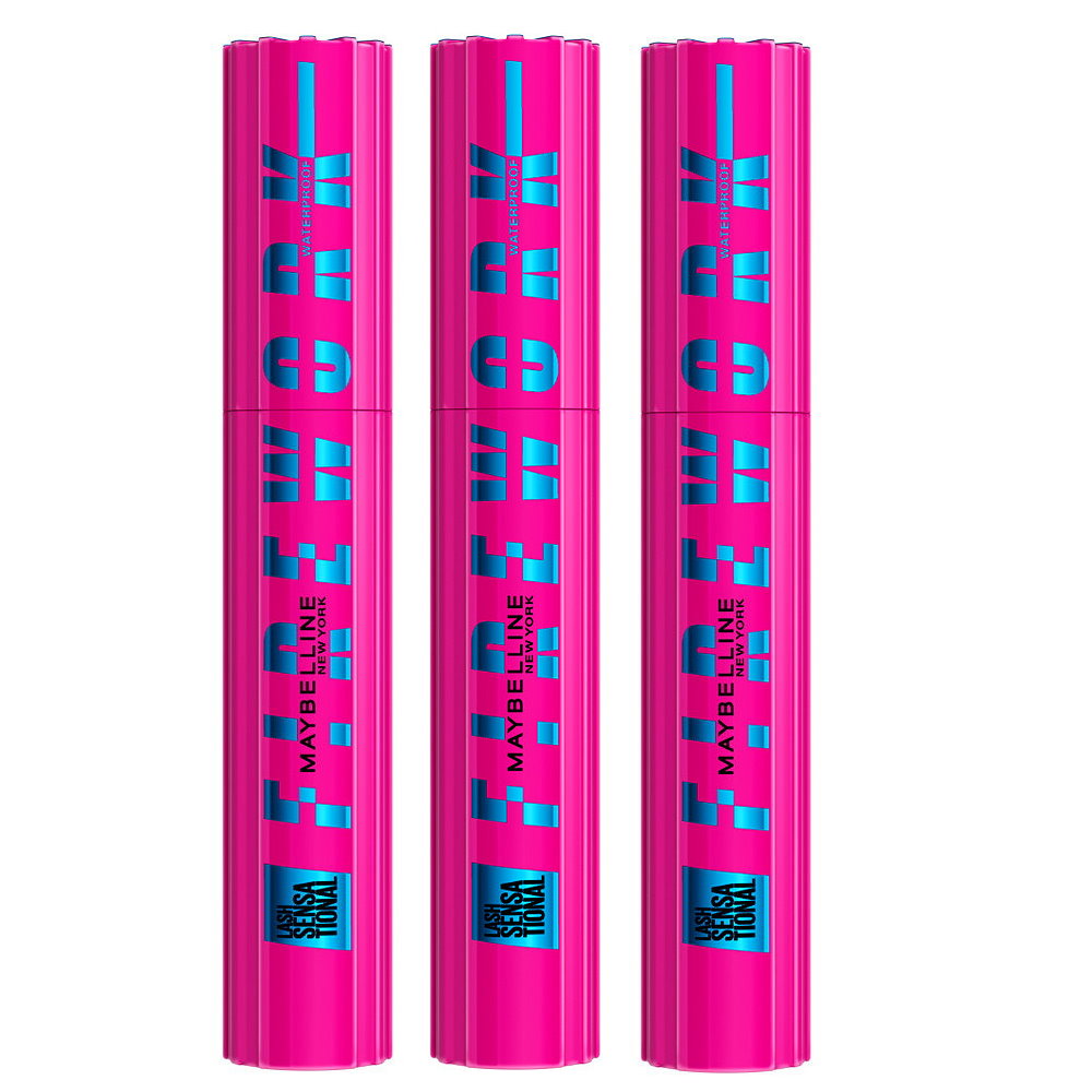 3x Maybelline Lash Sensational Firework Waterproof Mascara 8.75ml Blackest Black