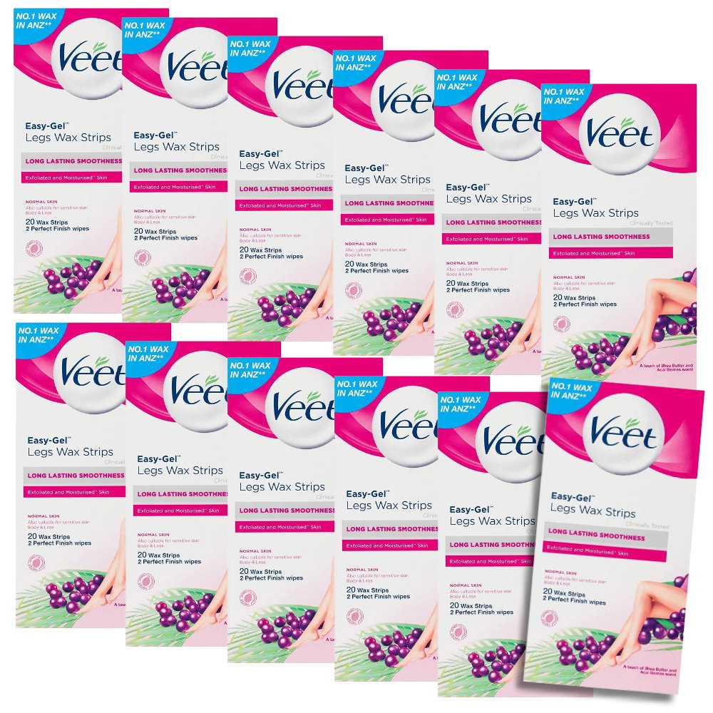 12x Veet Easy Gel Legs and Body Wax Strips Shea Butter and Acai Berries 20 Pack EXPIRY 12/2025