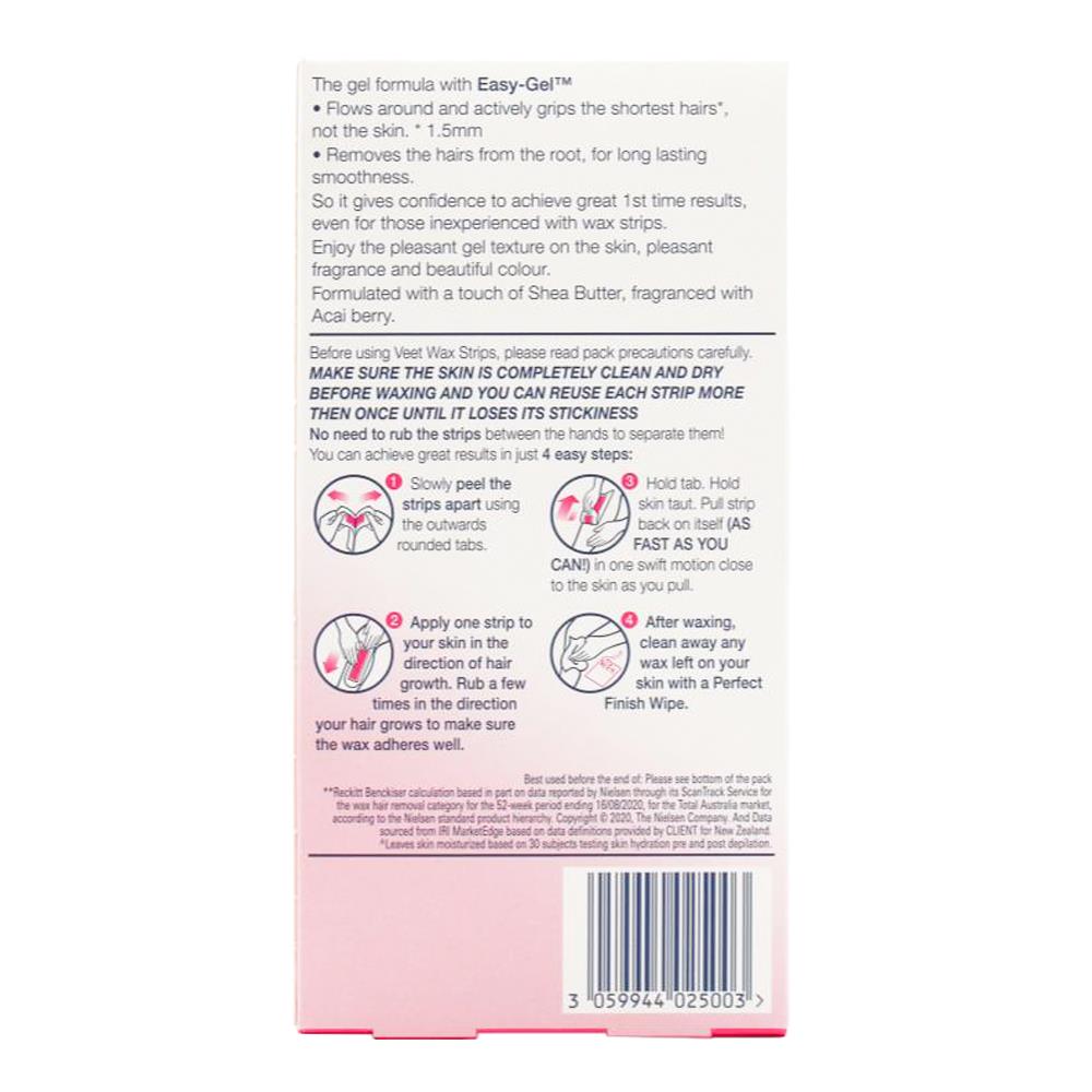 6x Veet Easy Gel Legs and Body Wax Strips Shea Butter and Acai Berries 20 Pack EXPIRY 12/2025
