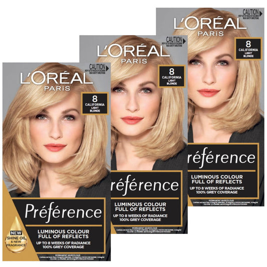 3x L'Oreal Paris Preference Permanent Hair Colour 8 California Light Blonde