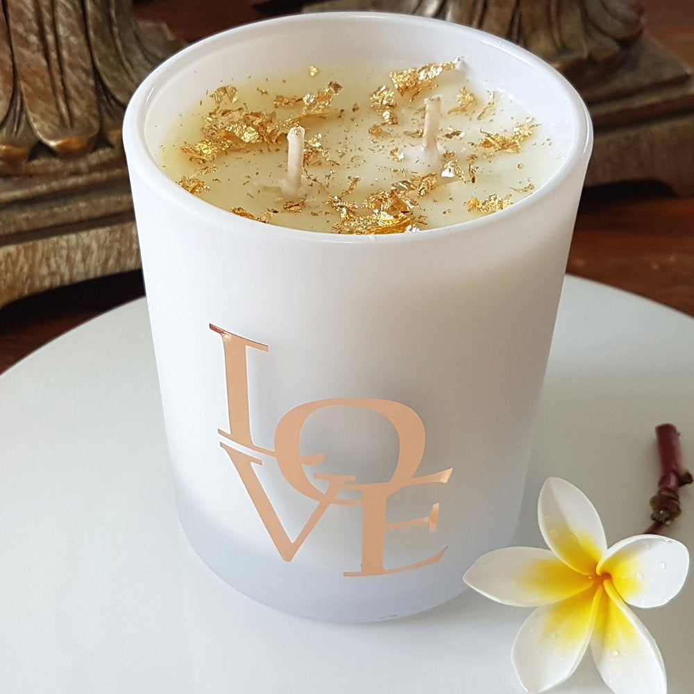 Rosy Gold Double Scented Candles Large Frosted Satin LOVE, Cherry Blossom - Makeup Warehouse Australia
