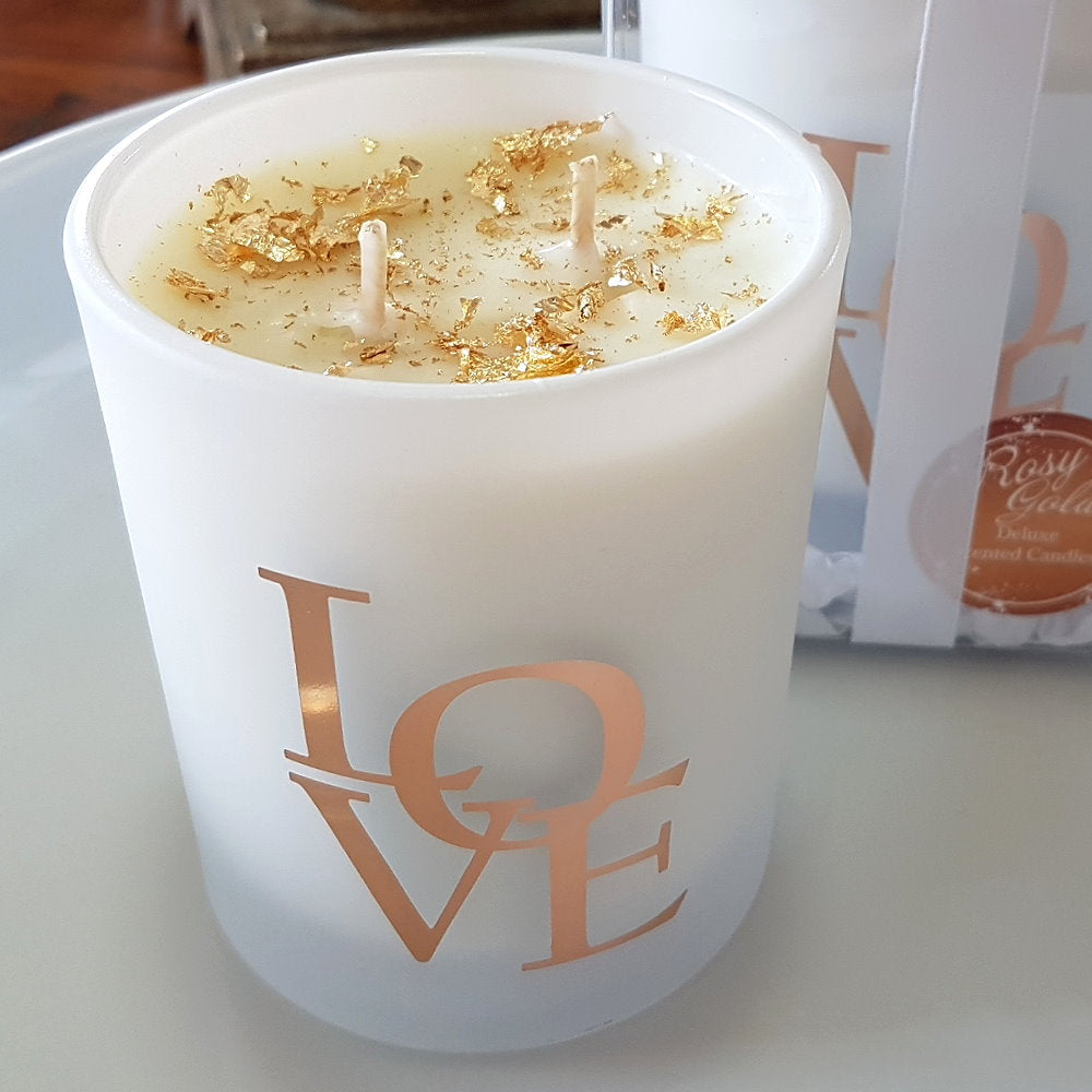 Rosy Gold Double Scented Candles Large Frosted Satin LOVE Lychee & Peony - Makeup Warehouse Australia