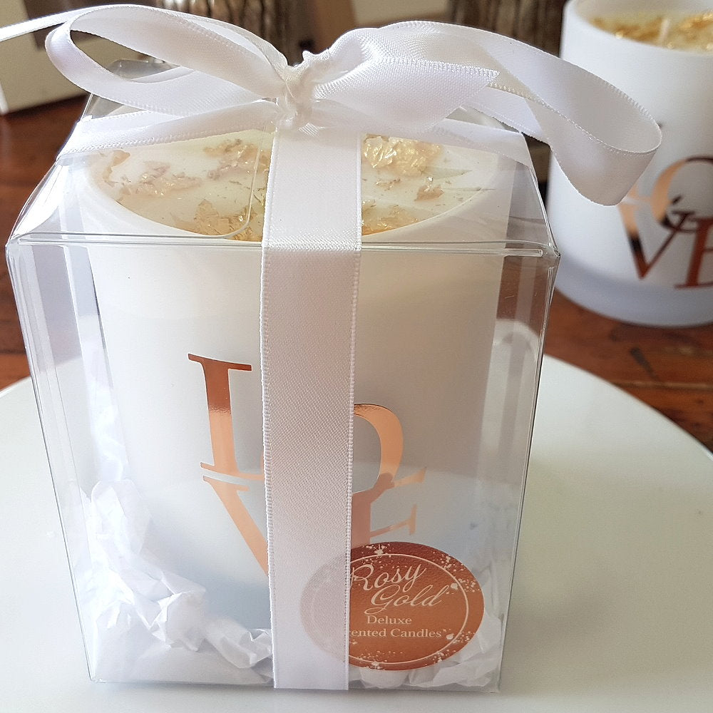 Rosy Gold Double Scented Candles Large Frosted Satin LOVE, Cherry Blossom - Makeup Warehouse Australia