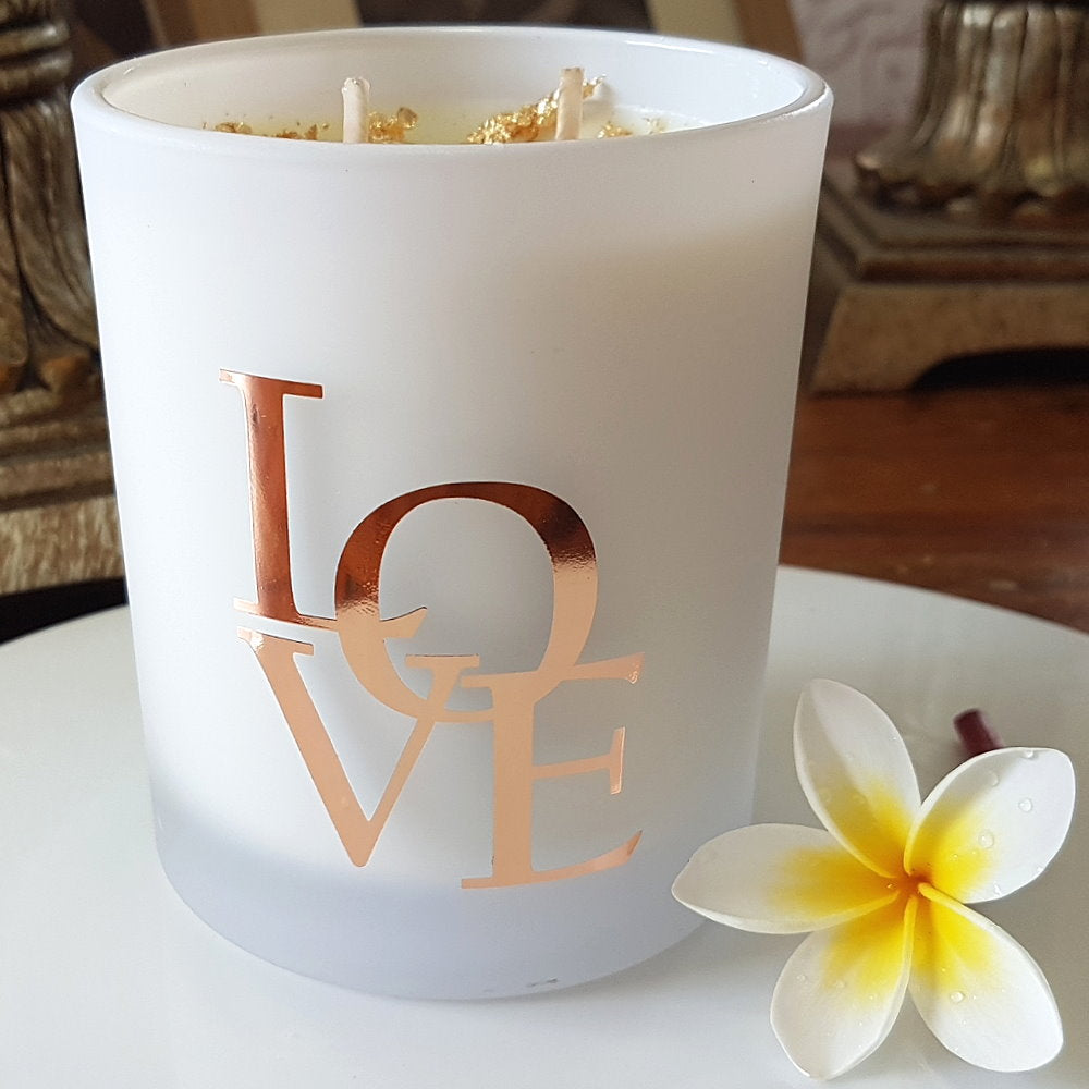 Rosy Gold Double Scented Candles Large Frosted Satin LOVE, Cherry Blossom - Makeup Warehouse Australia