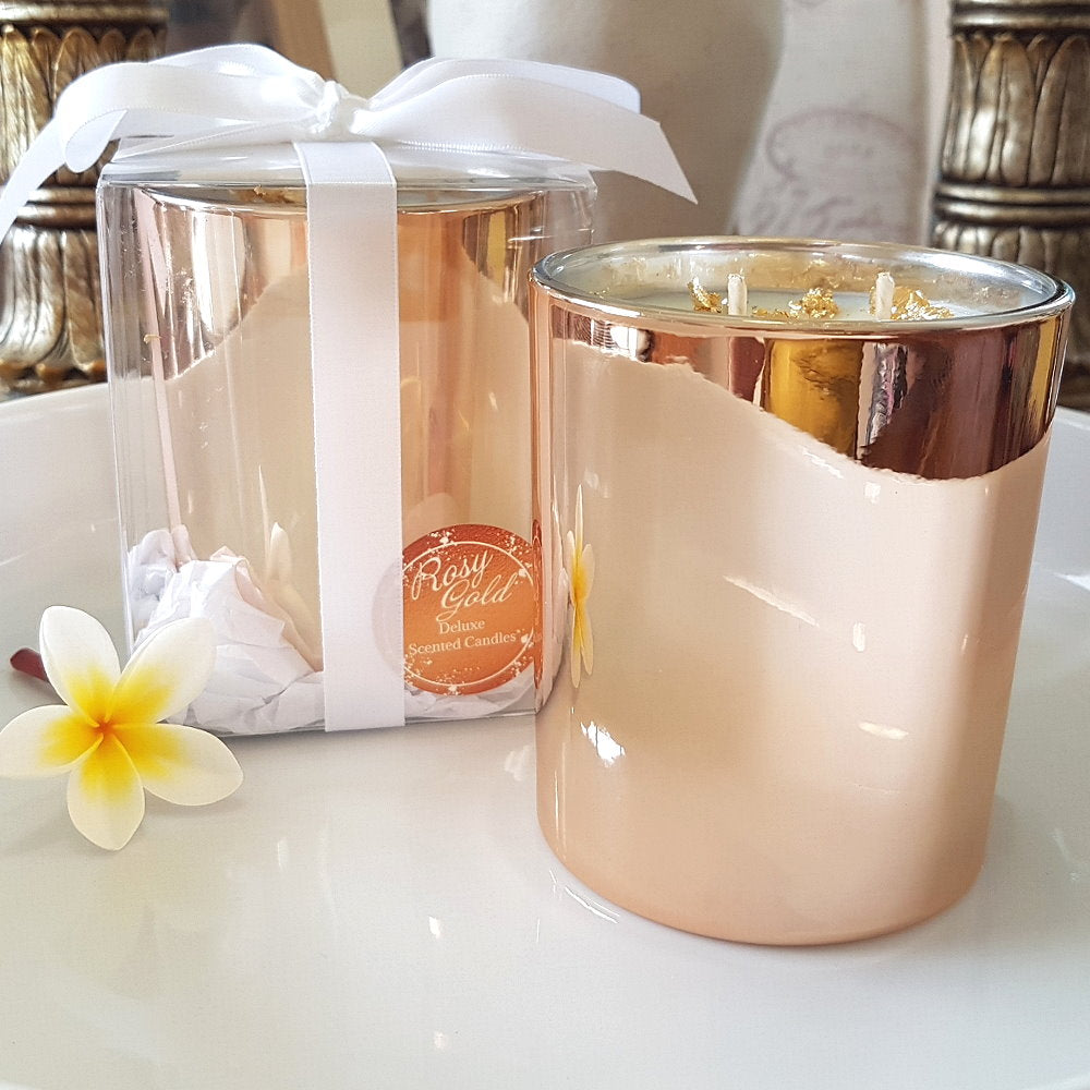 Rosy Gold Double Scented Candles Large Rose Gold Cherry Blossom - Makeup Warehouse Australia