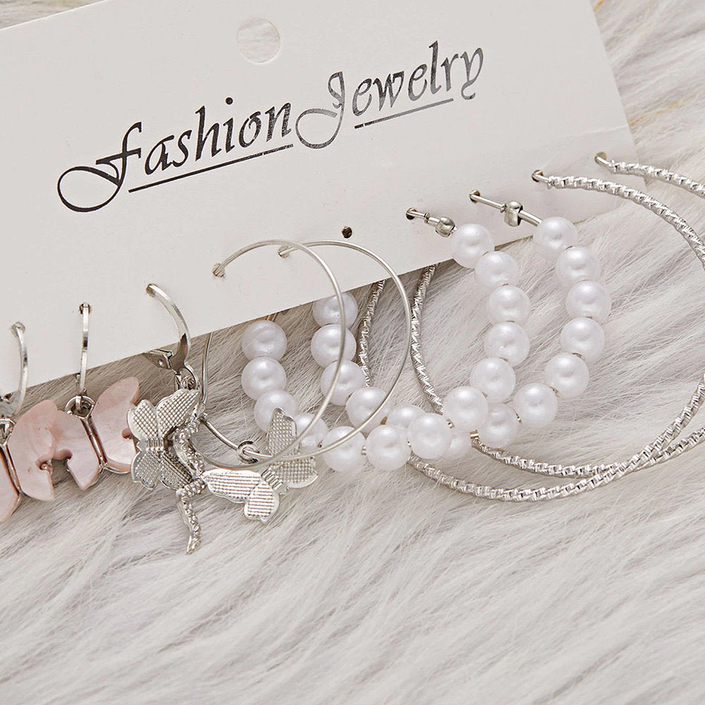 Rosy Lane 5 Sets Assorted Stud and Hoop Earrings - Silver
