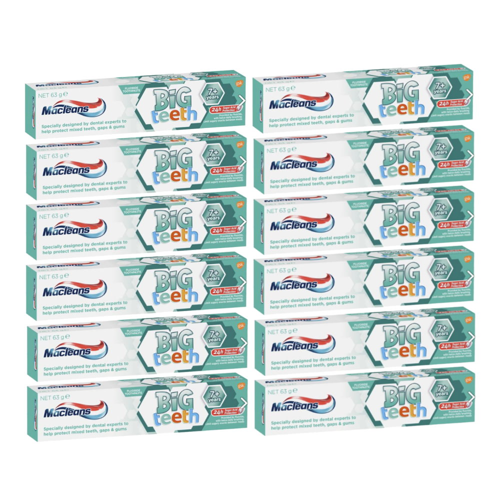 12x Macleans Toothpaste Kids Big Teeth for Children 7+ Years Old - Mint 63g