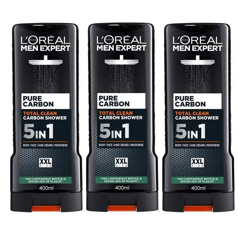 3x L'Oreal Paris Men Expert Pure Carbon Shower Gel 400mL