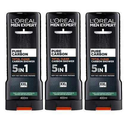 3x L'Oreal Paris Men Expert Pure Carbon Shower Gel 400mL