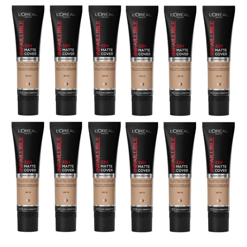 12x L'Oreal Paris Infaillible 32H Matte Cover Foundation 30ml 110 Cool Undertone