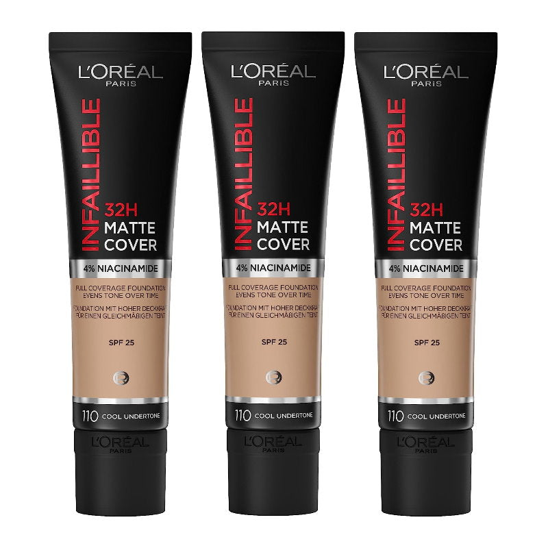 3x L'Oreal Paris Infaillible 32H Matte Cover Foundation 30ml 110 Cool Undertone