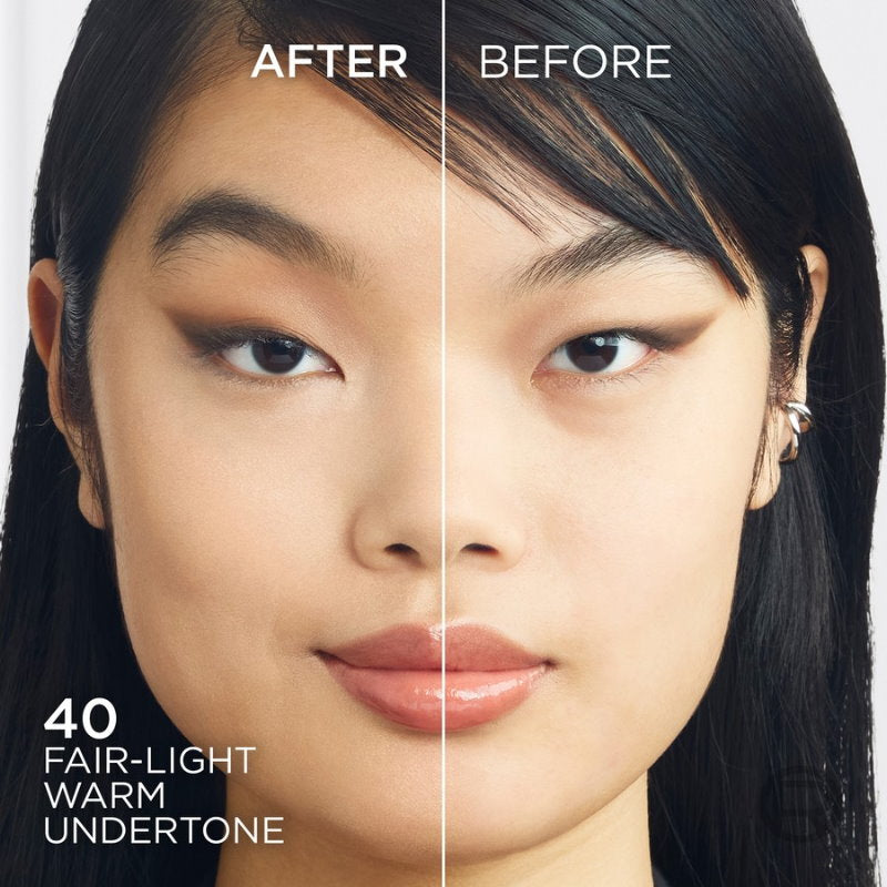 Before and after comparison of a woman's face with makeup application, labeled 'APRèS' and 'AVANT'.
