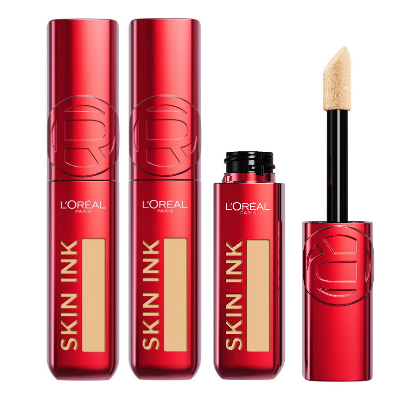 L'Oreal Skin Ink makeup products on a white background