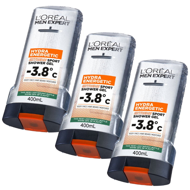 3x L'Oreal Men Expert Hydra Energetic Extreme Sport Shower Gel 400ml