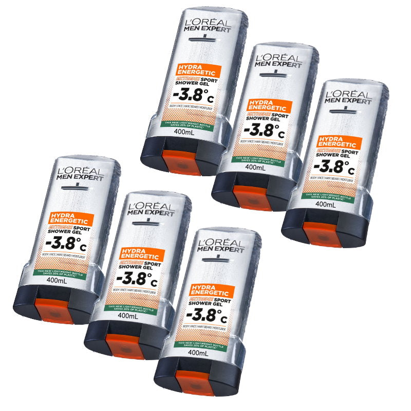 6x L'Oreal Men Expert Hydra Energetic Extreme Sport Shower Gel 400ml
