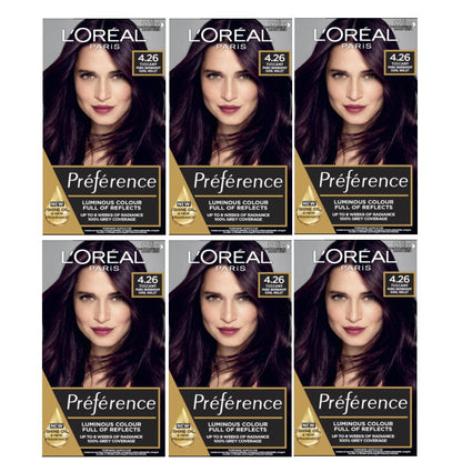 6x L'Oreal Paris Preference Permanent Hair Colour 4.26 Tuscany Pure Burgandy Cool Violet