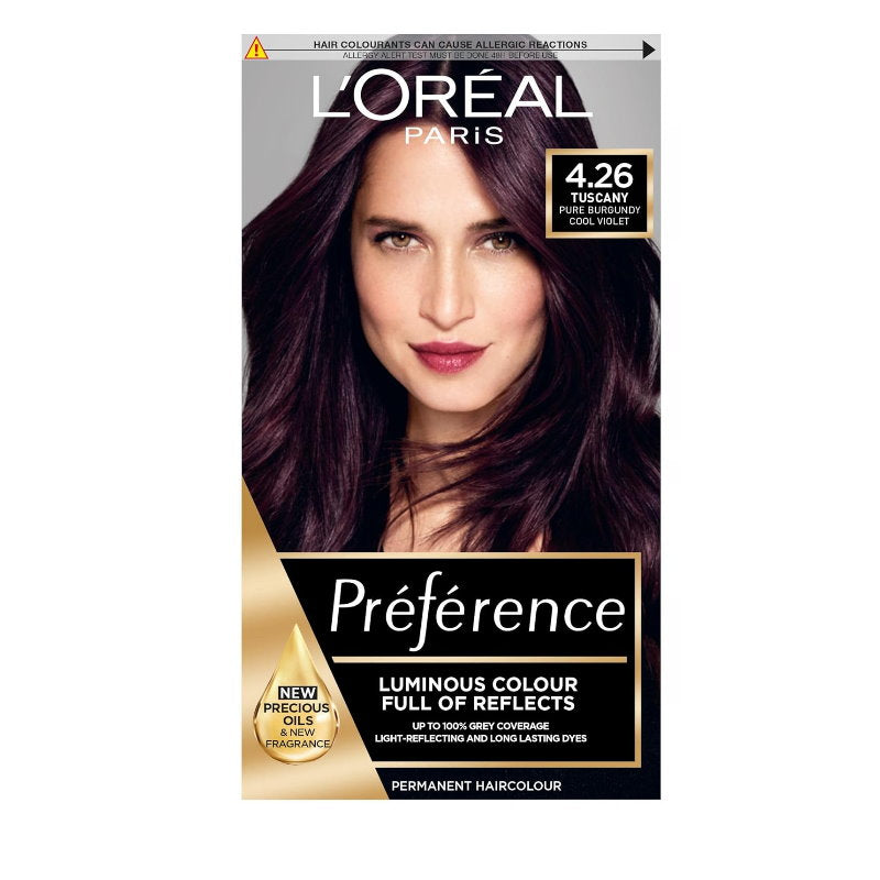 6x L'Oreal Paris Preference Permanent Hair Colour 4.26 Tuscany Pure Burgandy Cool Violet