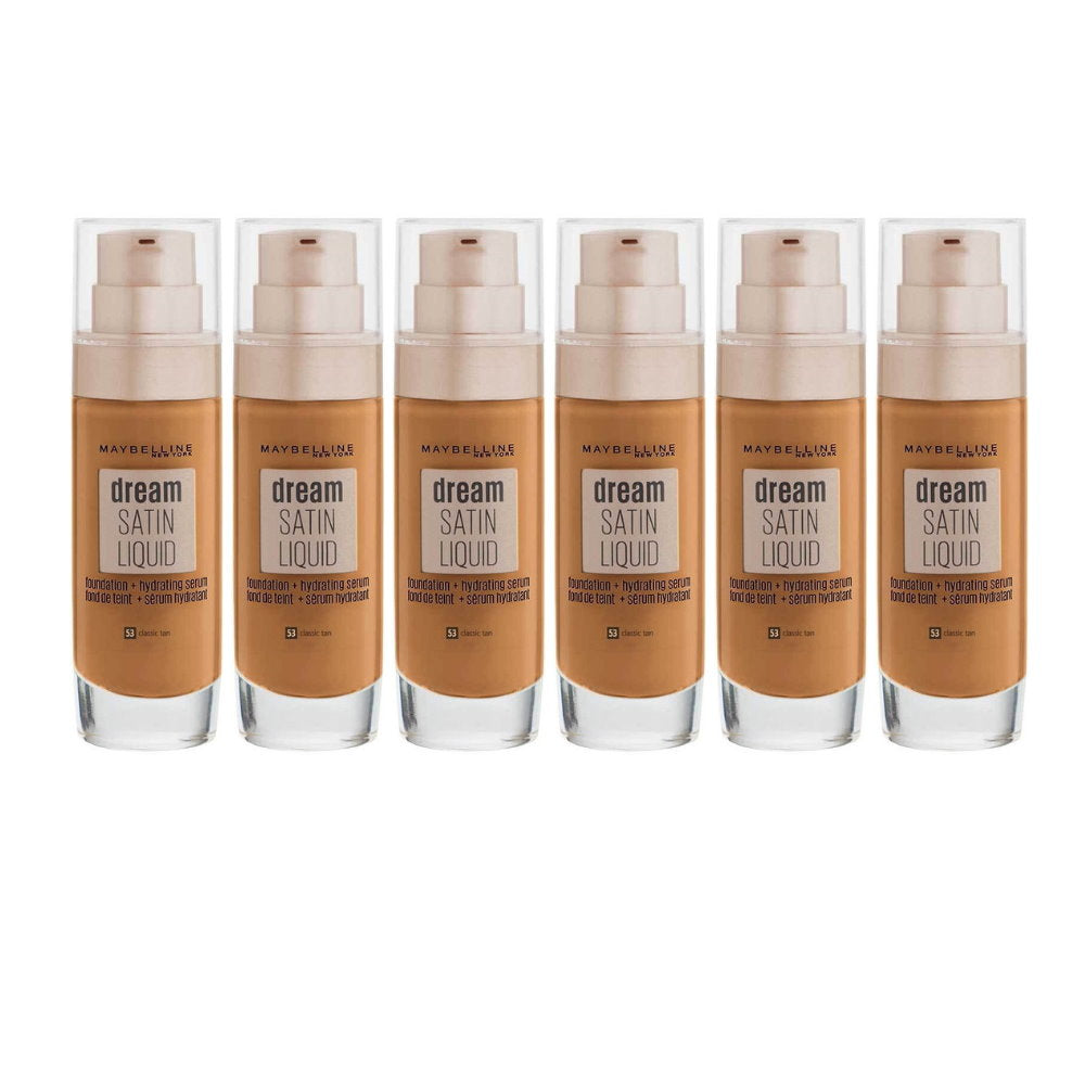 6x Maybelline Dream Satin Liquid Foundation Hydrating Serum 53 Classic Tan - Makeup Warehouse Australia