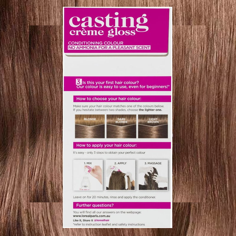 6x L'Oreal Paris Casting Creme Gloss Semi-Permanent Hair Colour 613 Iced Mochaccino