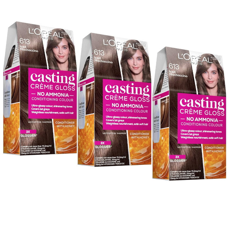 3x L'Oreal Paris Casting Creme Gloss Semi-Permanent Hair Colour 613 Iced Mochaccino