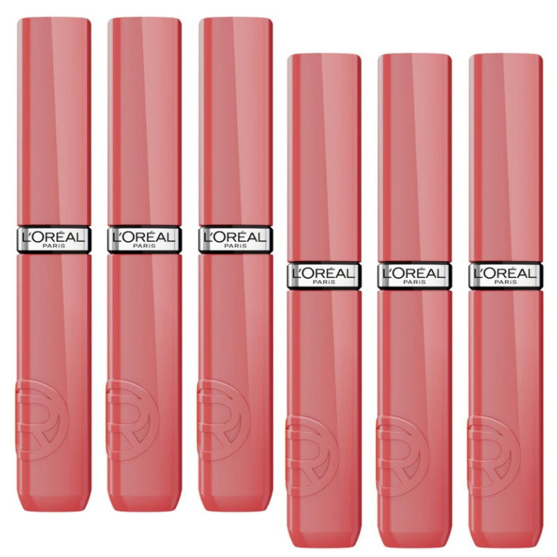 Six L'Oreal lipsticks in a row on a white background - Makeup Warehouse Australia 