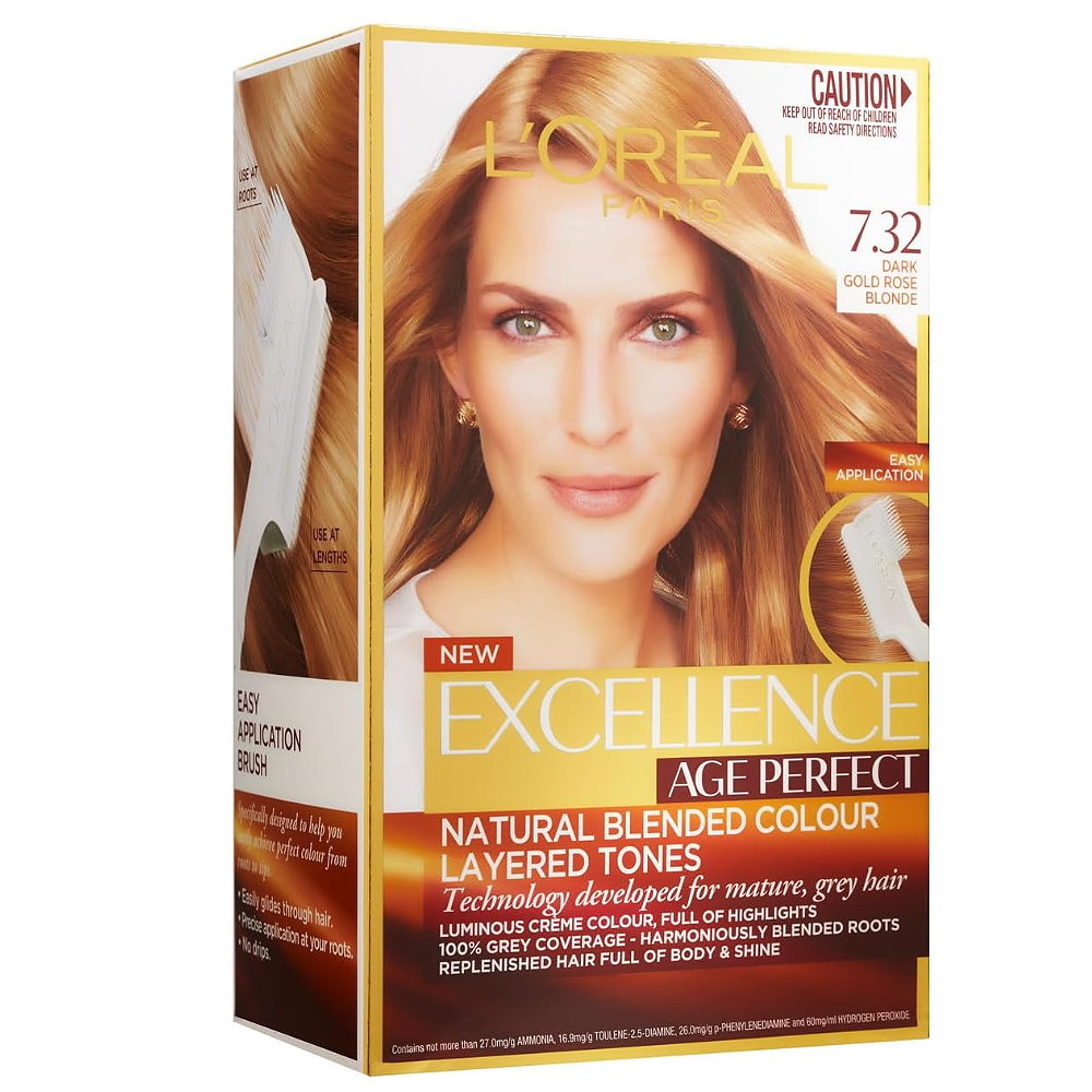 6x L'Oreal Paris Excellence Age Perfect Hair Colour 7.32 Dark Gold Rose Blonde