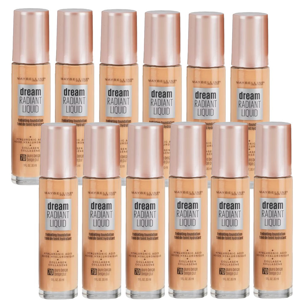 12pk Maybelline Dream Radiant Liquid Hydrating Foundation 70 Pure Beige - Makeup Warehouse Australia