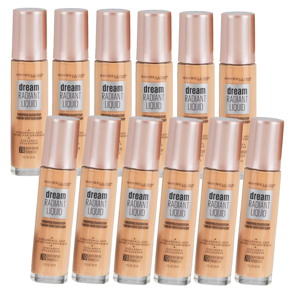 12pk Maybelline Dream Radiant Liquid Hydrating Foundation 70 Pure Beige - Makeup Warehouse Australia