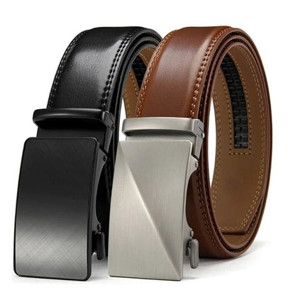 OSKA Men’s Luxury Belt Genuine Leather Automatic Buckle Matt Silver - Brown