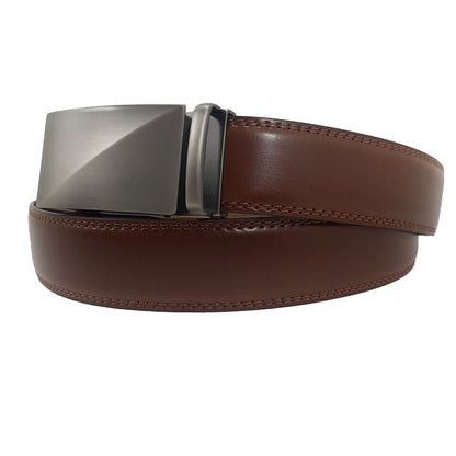 OSKA Men’s Luxury Belt Genuine Leather Automatic Buckle Matt Silver - Brown