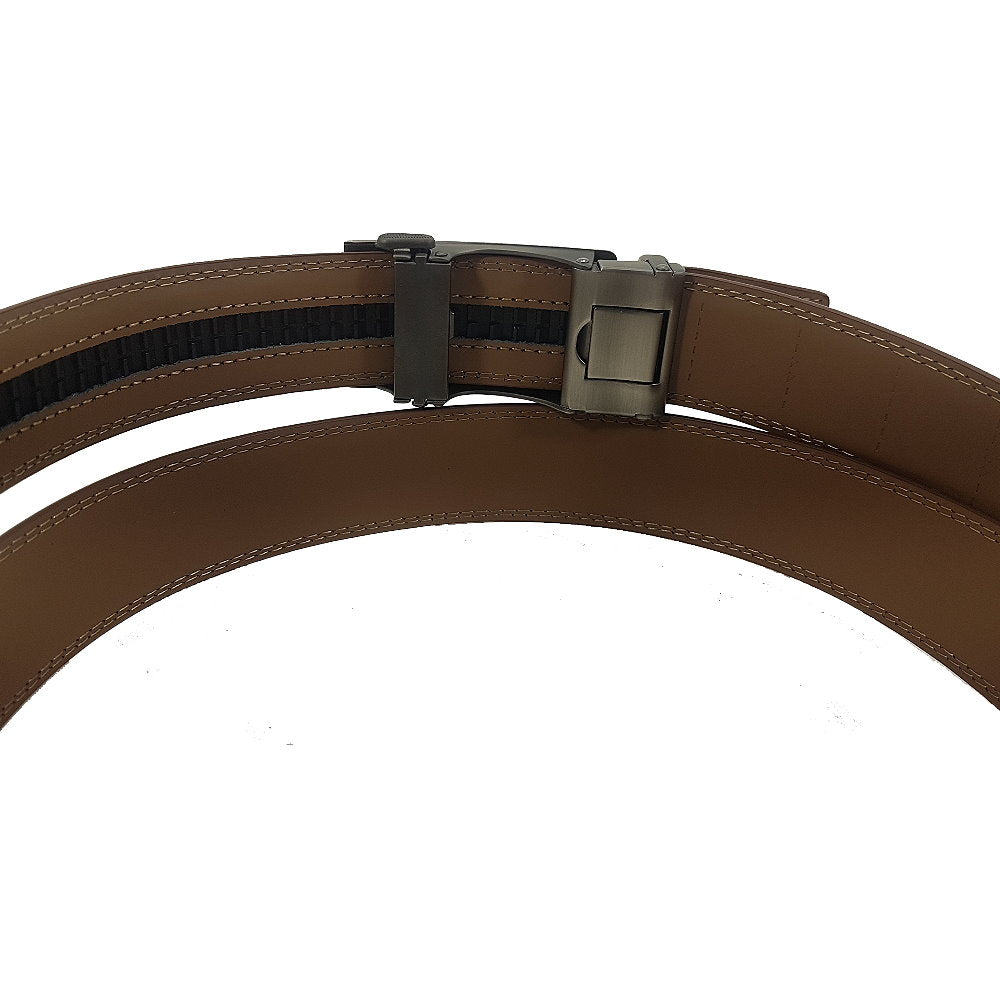 OSKA Men’s Luxury Belt Genuine Leather Automatic Buckle Matt Silver - Brown