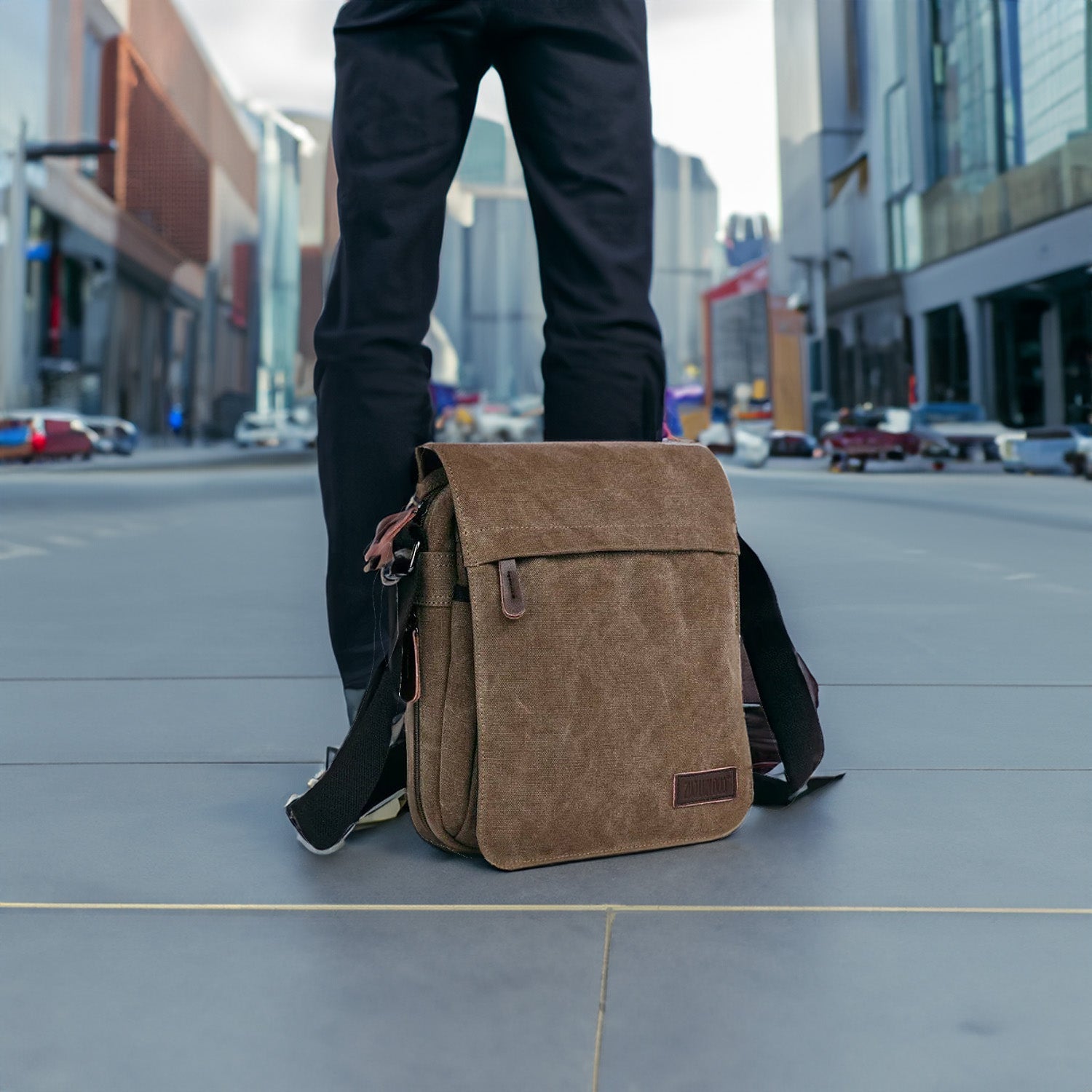 OSKA Men's Casual Canvas Shoulder Bag Coffee - Makeup Warehouse Australia 